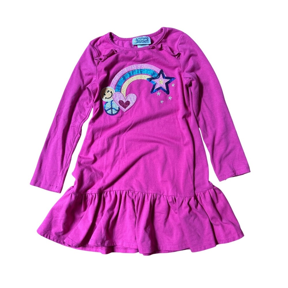 Counting Daisies Dress Kids Pink Rainbow Sequin Ruffle Hem H358374 SIZE 6